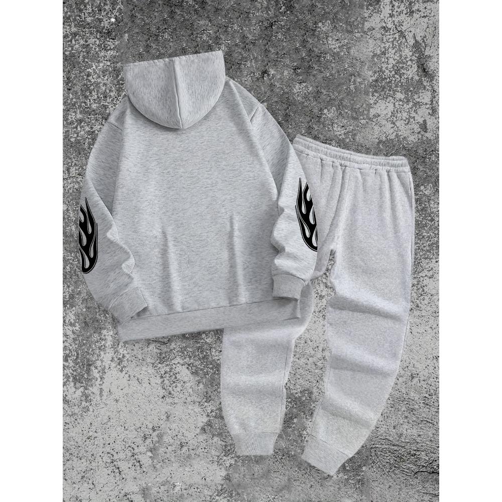 Retro Men's Casual Hooded Sweatshirt and Drawstring Waistband Sweatpants Set with Letter Design Pattern Print Suitable for Casual Wear