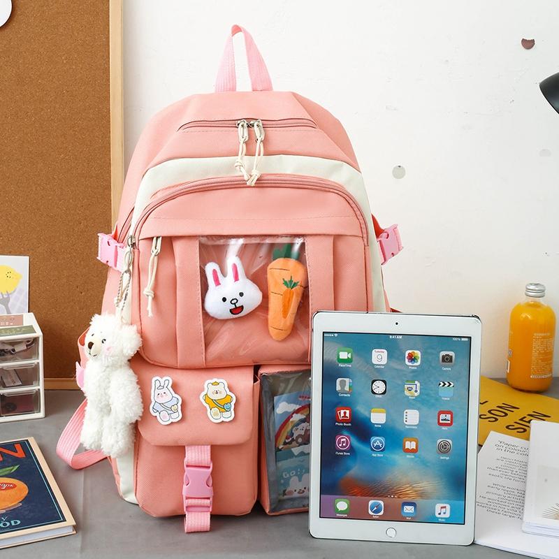 4 Pcs Sets Children's School Backpack Kawaii Women's Backpack Bookbag School Bags for Teens Girls Mochilas