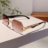 Vintage Rimless Polygon Shades Luxury Brand Gradient Women's Sunglasses Fashion Leopard Decor Travelling Sun Glasses