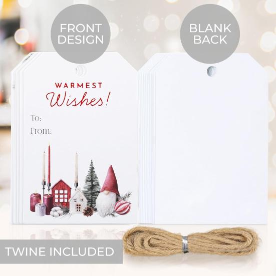 Holiday Present Labels 48 Pcs Christmas Gift Tags with String, Seasonal Hanging Labels, Pattern Cardboard Paper for Xmas Party Decoration, DIY