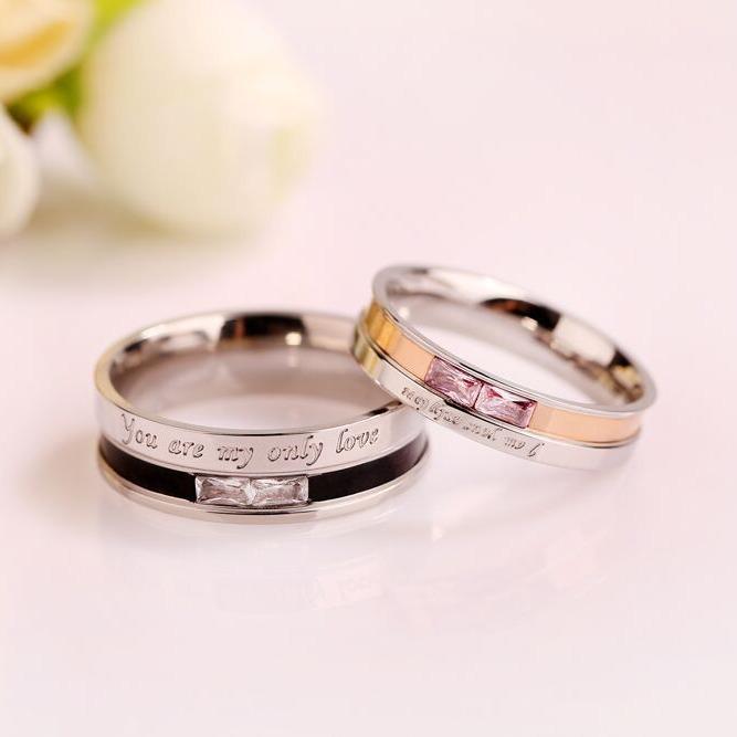 Korean Style Fashion Couple Rings - Diamond Inlaid Trendy Titanium Steel