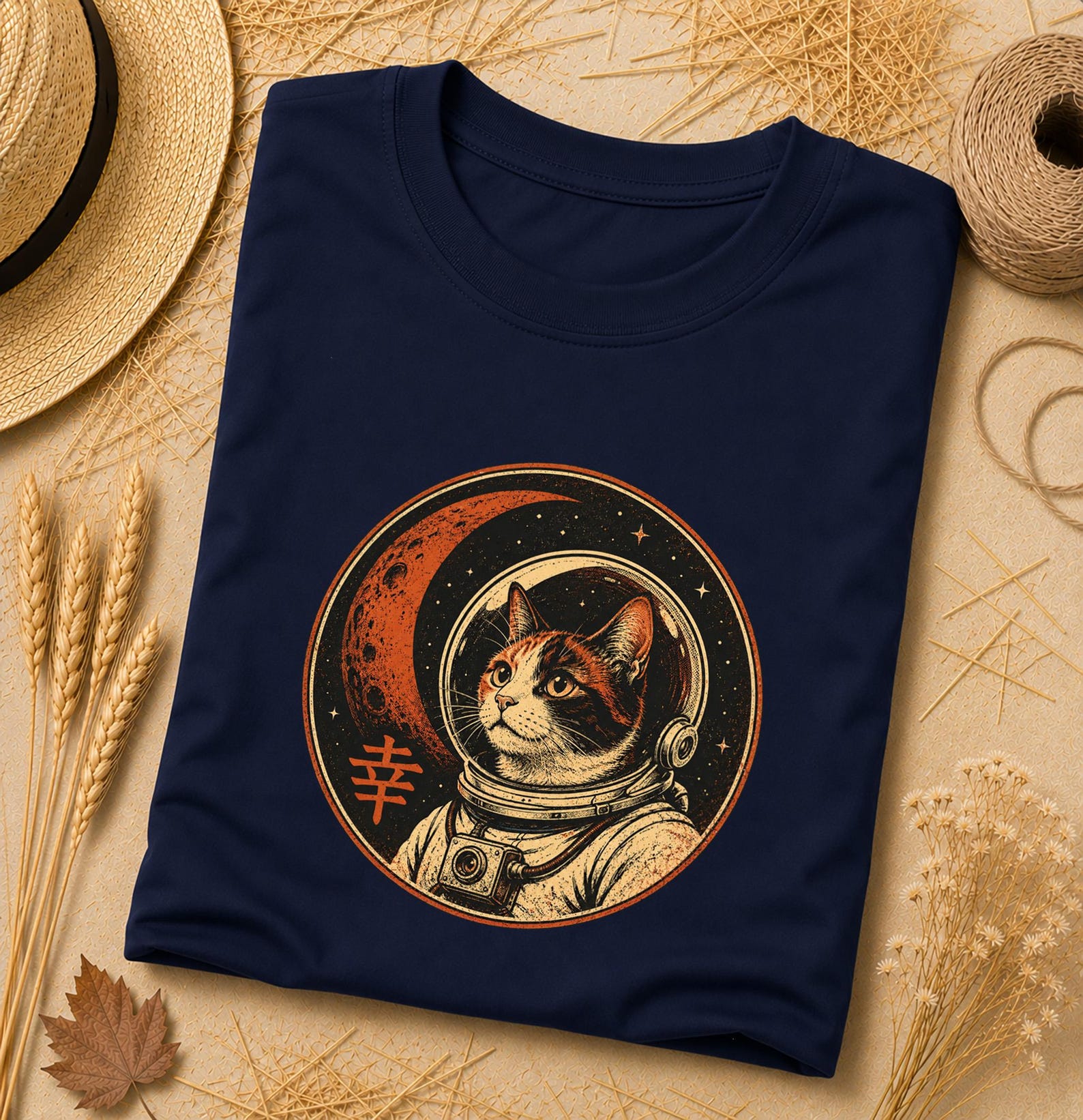 Japanese Space Cat T Shirt, Japanese Retro Graphic Tee, Minimalist Retro Kanji Tee, Japanese Vintage Graphic Tee, Lucky Kanji Minimalist Tee 3XL