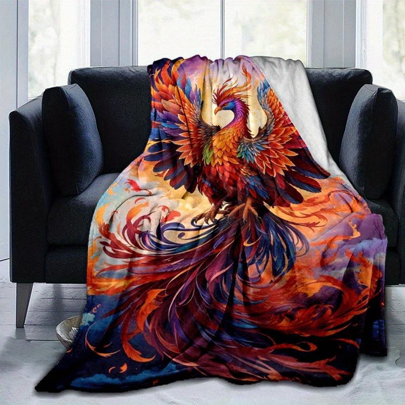 1pc Phoenix Printing Lightweight Flannel Blanket, Comfortable and Warm Blanket, for Camping Sofa Bed and Couch Office, Gift