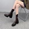 Fur Women's Boots Comfortable Platform Shoes Fashion Womens Ankle Boots Thick Heels Female Pumps High Quality Women Shoes Botas