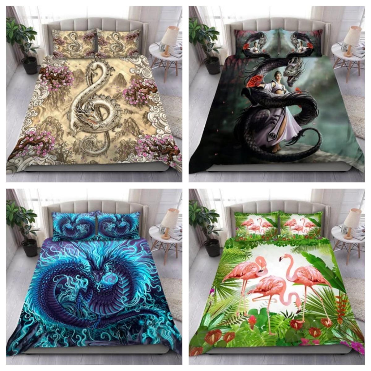 

Пододеяльник, комплект постельного белья с синим драконом, декор для спальни, наволочка