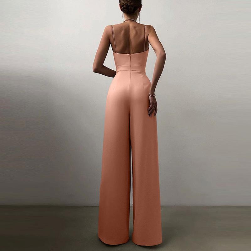 Spring Summer Casual Wide Leg Long Jumpsuit Female Solid Color Draped Slim Playsuit Women Elegant High Waist Strap Solid One Piece Romper