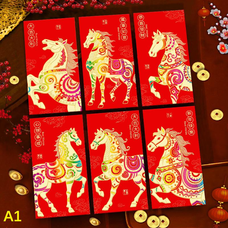 6Pcs/Set Chinese  Year Money Envelope Horse Year Red Envelope Red Pocket Spring Festival Envelope
