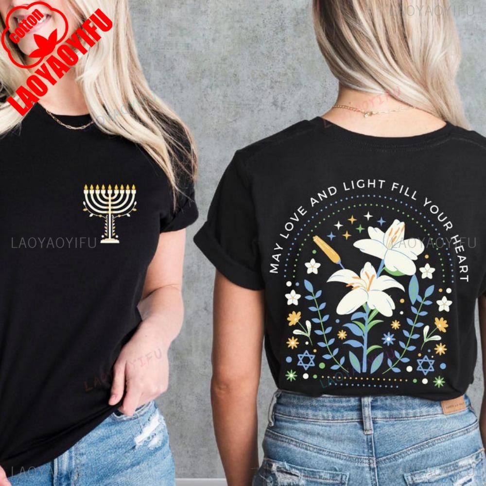 Happy Hanukkah Unisex TShirt Unisexorah Jewish Holiday Tee Funny Print ONeck Tshirt Cute Graphic Tees Y2k Tops Unisexs Clothing S