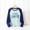New Korean-Style Cotton Cashmere Raglan T-Shirts for Boys, Long-Sleeved, Ideal for Spring and Autumn.