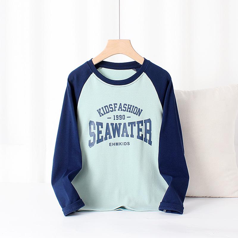 New Korean-Style Cotton Cashmere Raglan T-Shirts for Boys, Long-Sleeved, Ideal for Spring and Autumn.