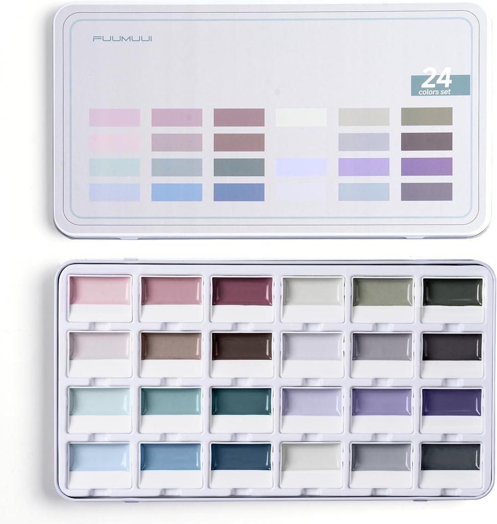 1 SET Fuumuui 24-Farben Deckende Halbfeuchte Solide Aquarellfarbe Set Künstlerbedarf für Künstler Anfänger Malerei Hobbyisten Malerei