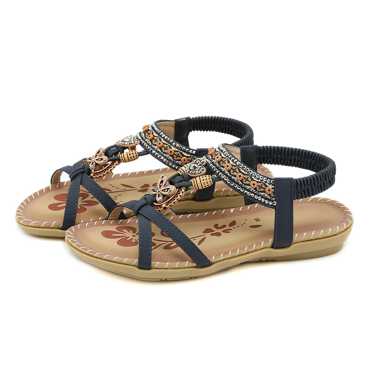 

Женские сандалии на платформе Модные женские повседневные с открытым носком на плоской подошве со стразами Удобные с мягкой подошвой Дышащие Эластичные 38