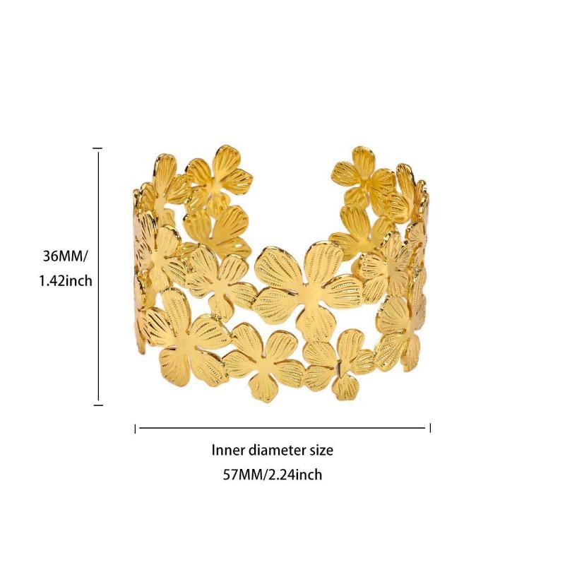 Personality Exaggerated Wide Version Feather Flower Opening Bracelet Women's Metal Wind Niche Versatile Light Luxury Jewelry