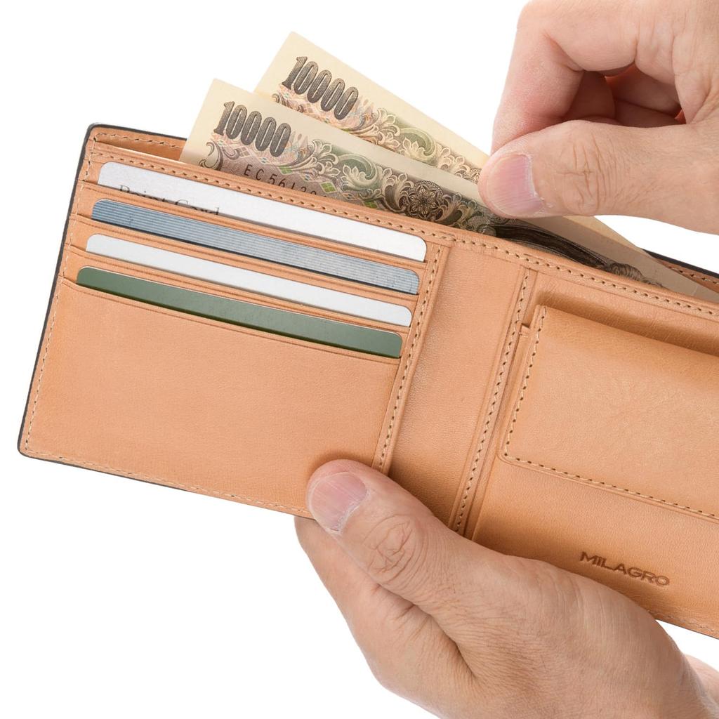 Milagro Bonaudo Palmerato Goat Leather Bifold Wallet Folding Wallet Large Capacity Coin Purse Card Goat Leather Genuine [MILAGRO] (Wallet Men's