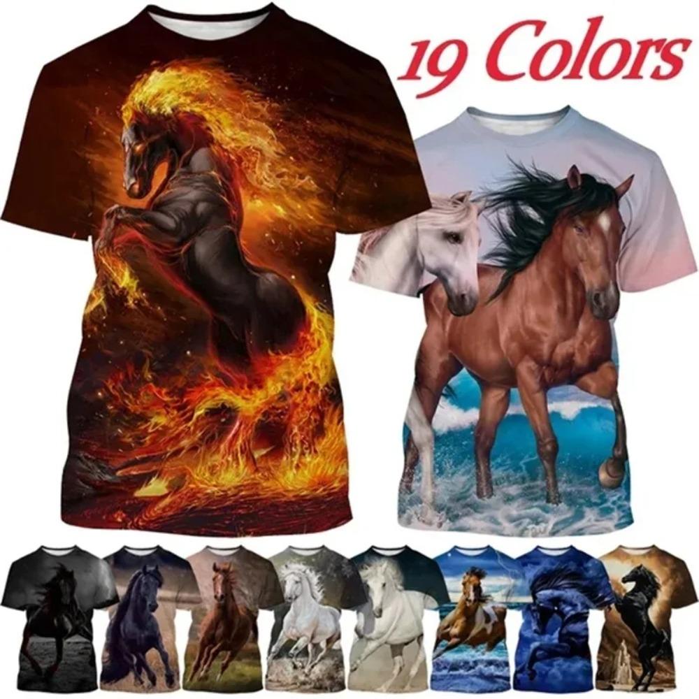 3D Print Animal Horse Graphic T-shirt For Men Women Casual Personality Mens Short Sleeve Tee Tops Streetwear Kids Animal Tshirts