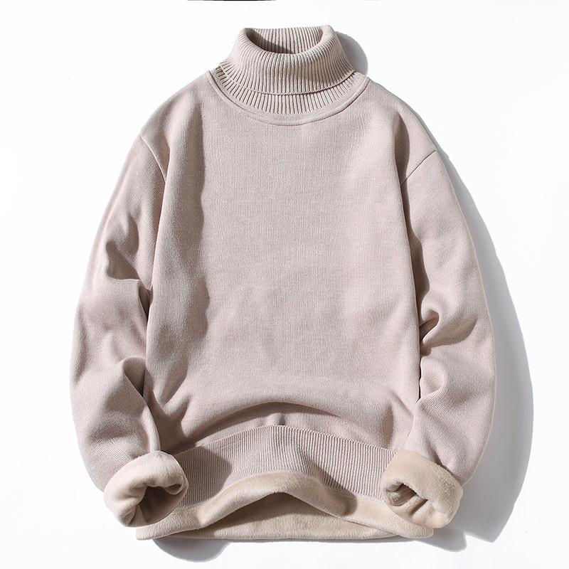 2024 Autumn Men Turtleneck Sweater Fleece-lined  Jumper Sweater Cozy Stylish Men Sweater Male Warm Slim Knitting Pullovers