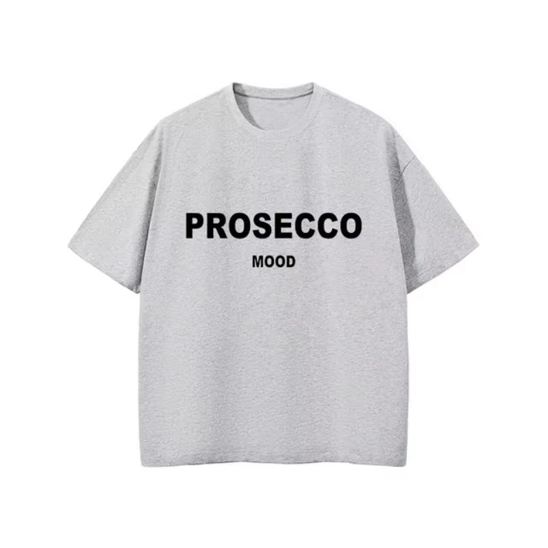PROSECCO MOOD Letter Graphic Printed Cotton TShirts Women Summer Oversize Female Clothing Soft Round Neck Lady Y2k Tops