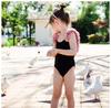 Luxury 3D Floral Backless Girls' One-Piece Swimsuit for Parent-Child Hot Springs