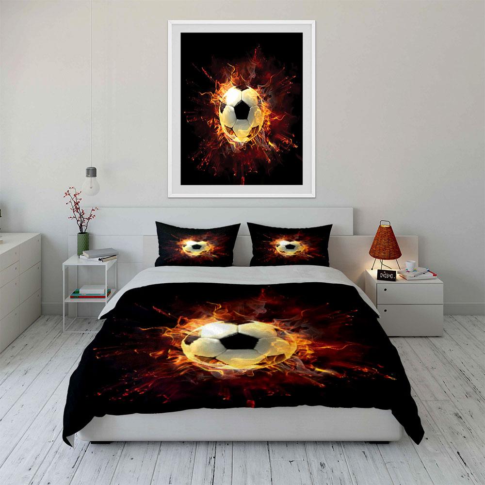 Fiery Soccer Set For Enthusiasts Kid'S And Adults' Bedroom Decor, Exquisite Three-Piece Bedding Set Gift