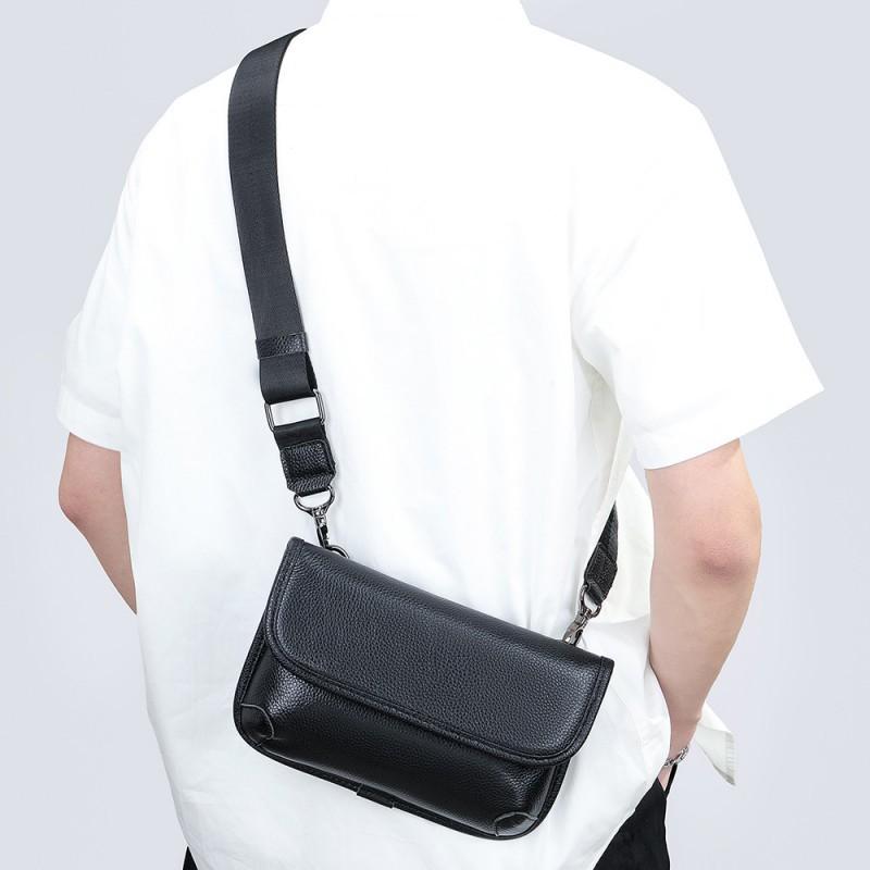 Trendy Brand Versatile Small Bag Ins Genuine Leather Diagonal Cross Cool Men s Single Shoulder Tiger Head Cowhide Chest чёрный