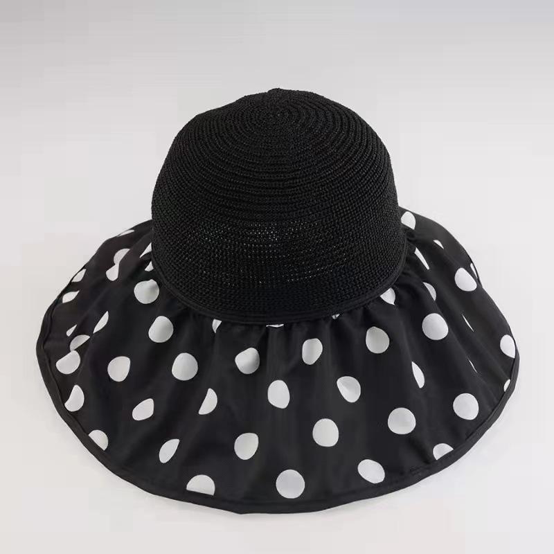 Hat Spring and Summer Female Face Covering Versatile Sunscreen Hat Bucket Hat Polka Dot Sun Hat Female Hat Straw Hat UV Protection Face Covering