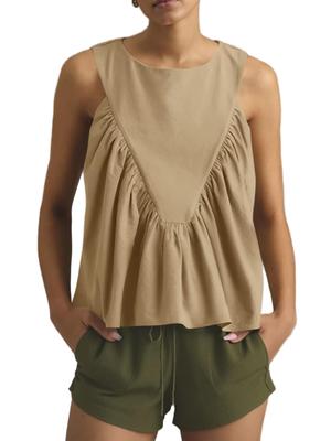 Women's Peplum Babydoll Tank Top Sleeveless Shirred Loose Flowy Summer Top