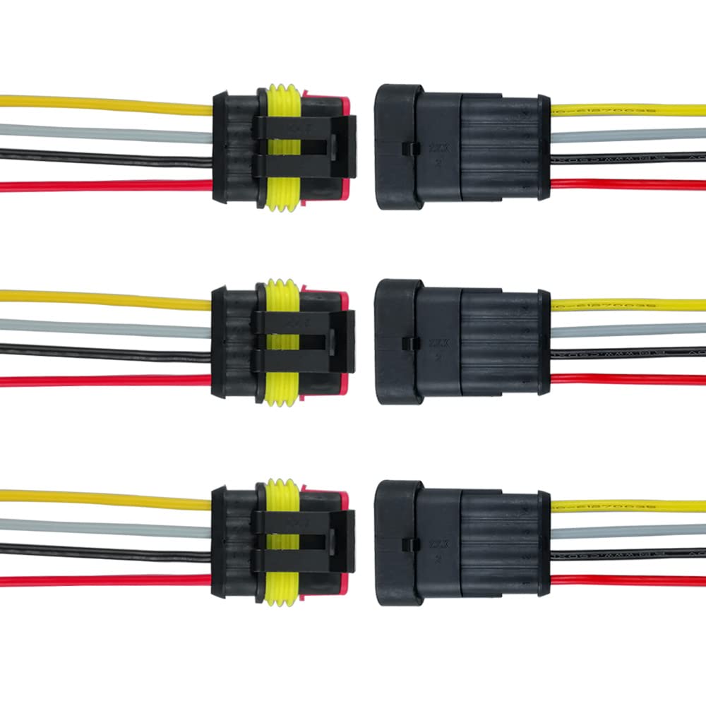 

FULARR 3 Sets 4 Pin Car Waterproof Wire Connector Terminal Plug Socket Kit with