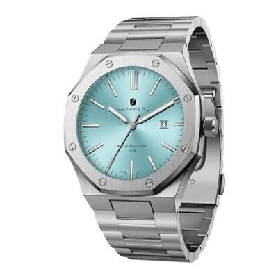 SAPPHERO Watch Mens Chronograph Stainless Steel 50M Waterproof Business Stylish Quartz Analog Date Display Gift Silver Ice Blue Fashion