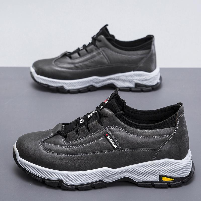 New Men's Shoes Leather Platform Casual Shoes  Men's Running Shoes Low-Top Lace-up Men's Sports and Leisure Tide Shoes