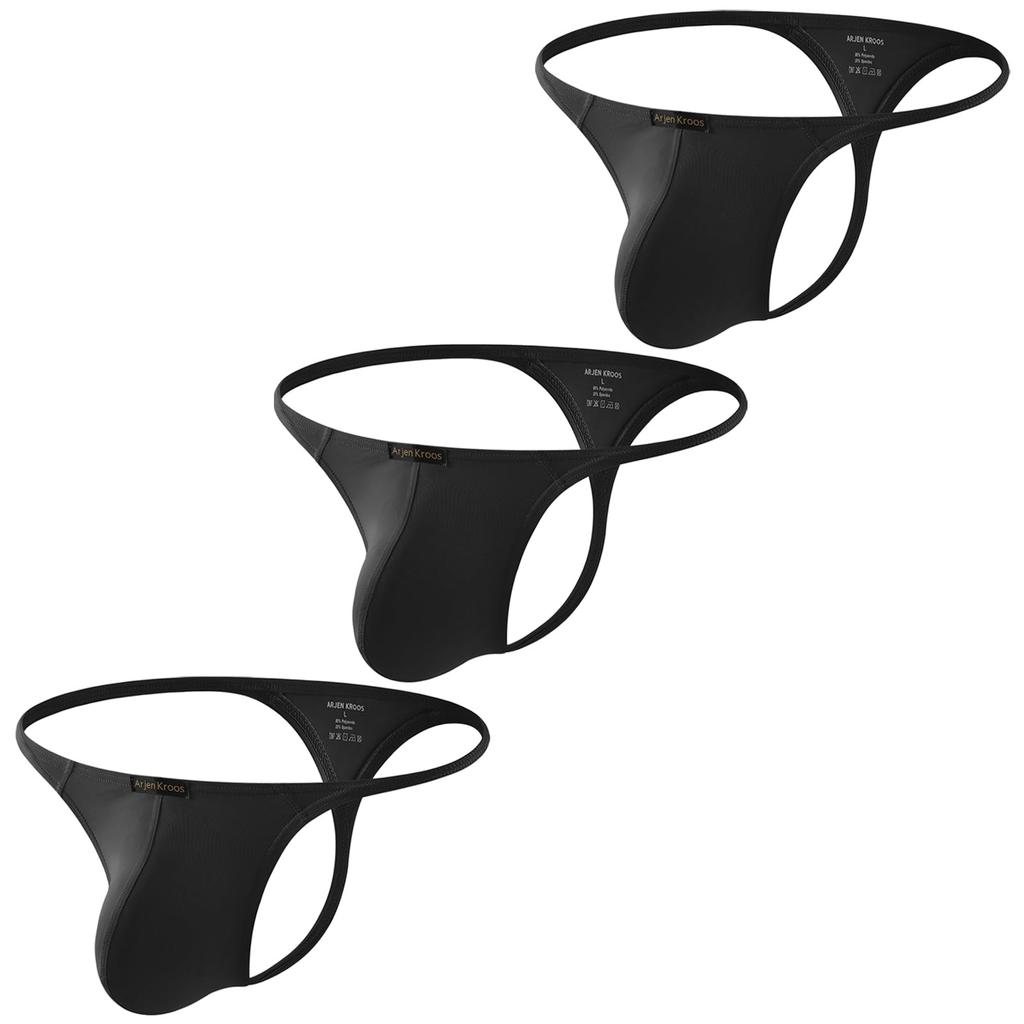 Arjen Kroos Underwear 3D Solid AK2111 Size M Men's 3-Piece T-Back Set, G-String, Breathable, Color, K3-Black, (3 Pieces)
