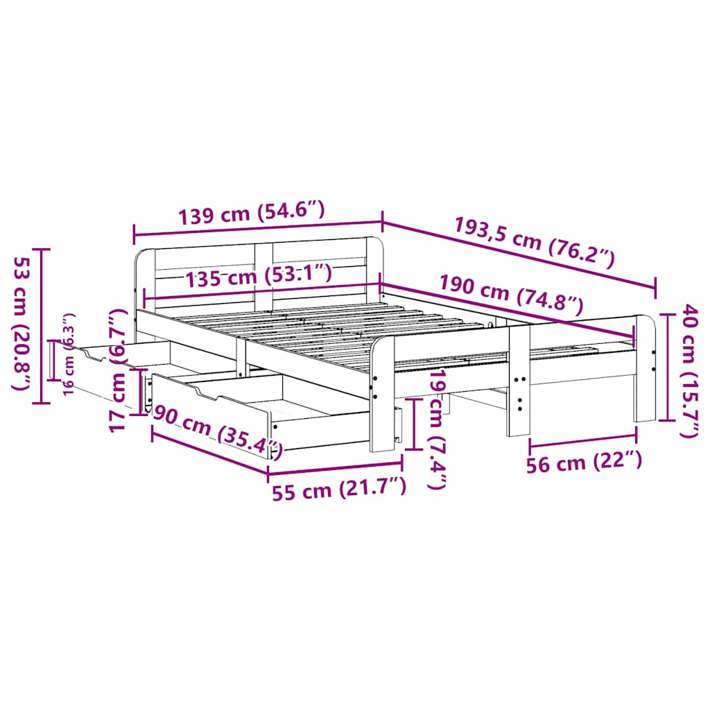 Solid Wood Bed without Mattress White 135x190 cm Pine Wood
