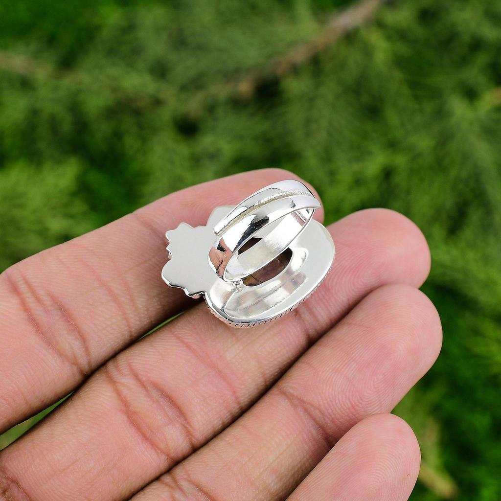 Gift For Women Solitaire Flower Adjustable Ring 925 Silver Natural Mookaite
