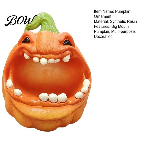 Resin Pumpkin Storage Bowl Big Mouth Box, Halloween Figurine Jewelry Tray, Holiday Desk Ornament Trinket Keys Candy Holder for Home Office Decor