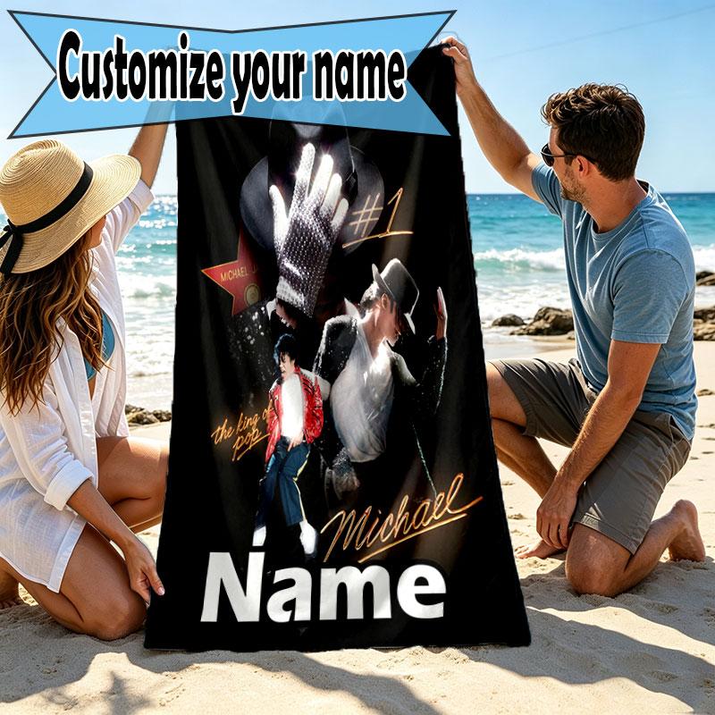 Custom Name Personalized Michael Jackson Print Beach Towel, for Trip Camping Beach Party Home Decor, Birthday Gift for Family & Friends