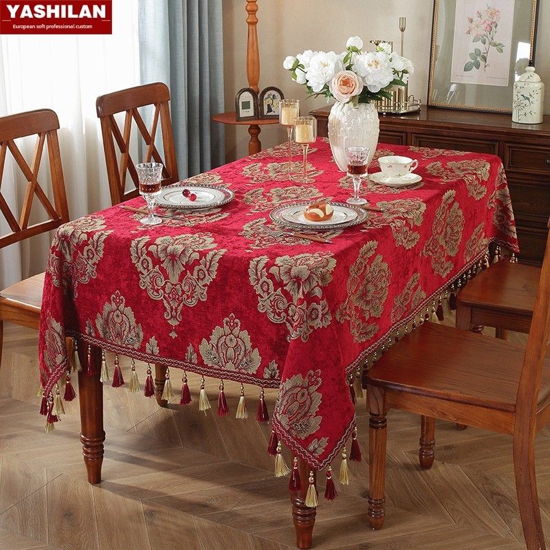

Пасторальная скатерть Ткань Хлопок Лен Североевропейский стиль Легкая роскошь Прямоугольная скатерть круглая скатерть Скатерть для кофейного столика Покрытие Полотенце Burgundy Turntable sleeve 90cm