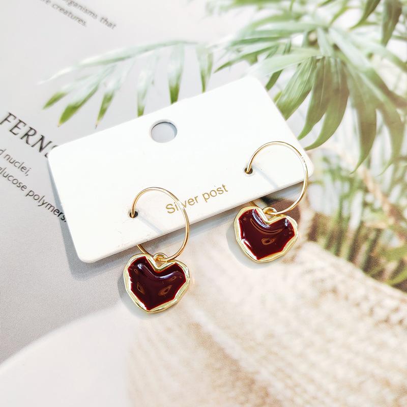 Frauen Rotes Herz Vintage Ohrringe Mode Tropfen Schmuck Emaille Metall Ohrringe Mädchen Geschenke Elegante Einfache Trendy Schmuck