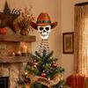 Hochwertige Totenkopf-Heimdekoration Gotischer Baumspitze mit Cowboyhut, Vintage Western Sammlerstück Statue Skelett-Ornament für Halloween, Gruselige Weihnachts-Spitze