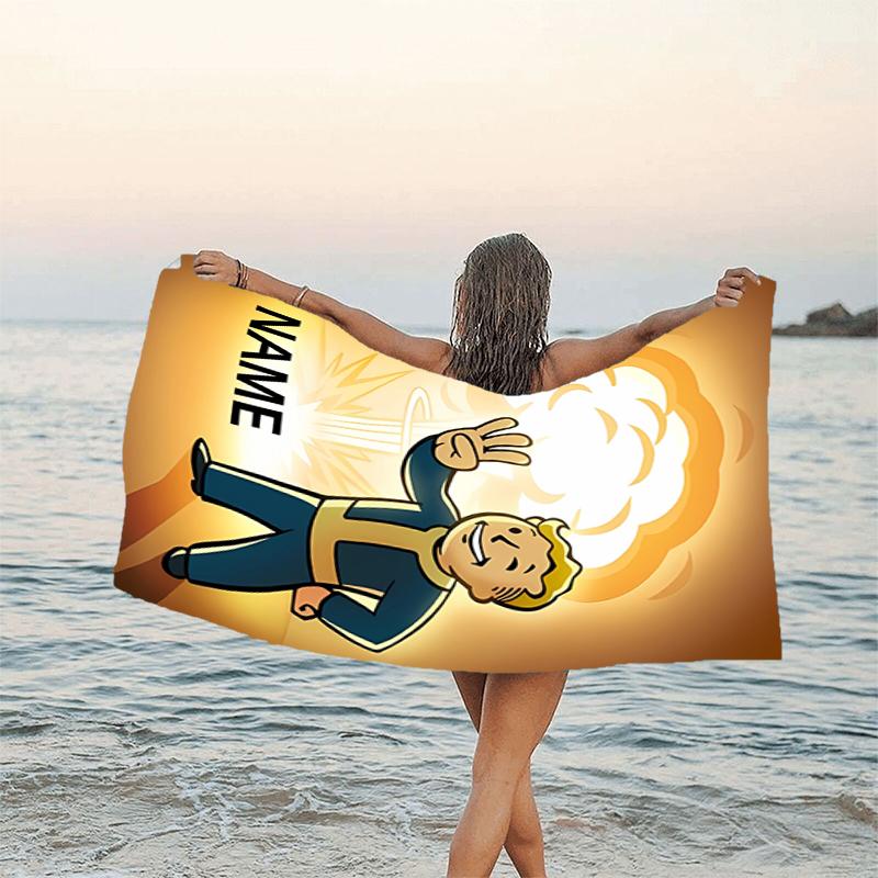 1pc NUKA-BOMBS Fallout Beach Towel with Custom Name, Beach/Swimming/Bath/Picnic/Camping Towel, Suitable for Seaside Beaches