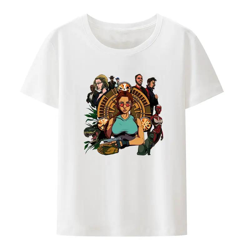 Tomb Raider Lara Croft Black White Print T Shirt Men Women Short Sleeve Oneck Fashion Streetwear Creative Popular Hipster Shirt