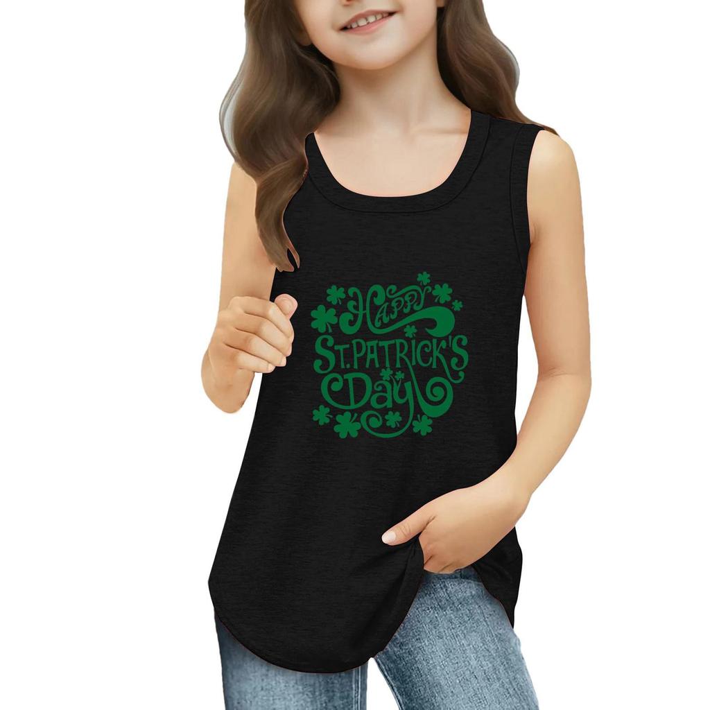 Mädchen Kinder Sommer Rundhals Ärmellose Shirts Tanktops St. Patrick's Day