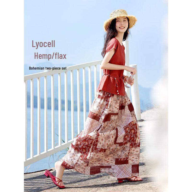 XWI Lyocell Linen Blend Two-Piece Skirt Set S