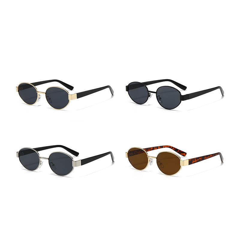 Metal oval frame retro sunglasses women's high-end sunglasses Hong Kong style personalized sunscreen glasses moisture polarized light