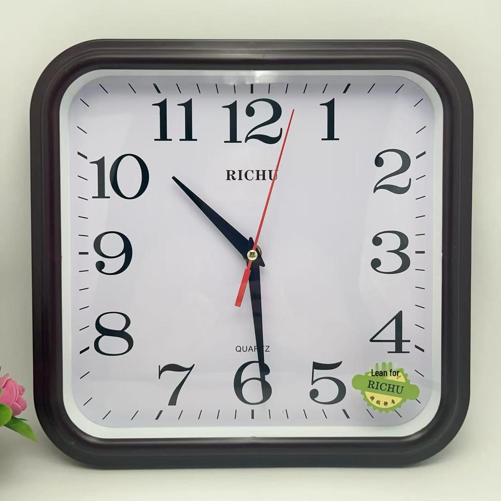 12-Inch Square Wall Clock with Large Numbers and Quartz Movement, Silent Second-Hand, Battery-Operated for Living Room.