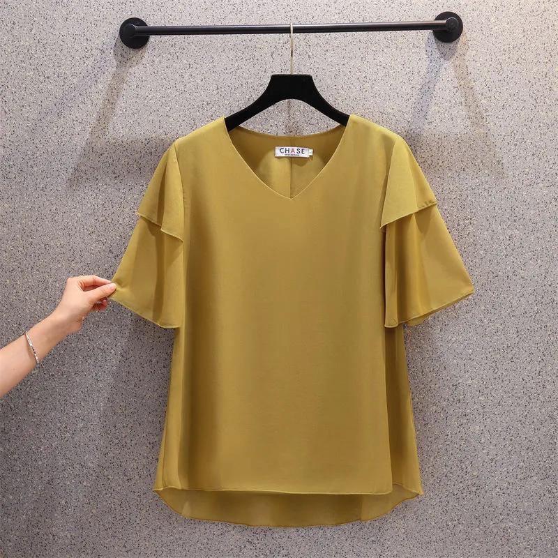 T-shirt Women Versatile Summer Casual Large Size Loose V Neck Pullover Short-sleeved Tops