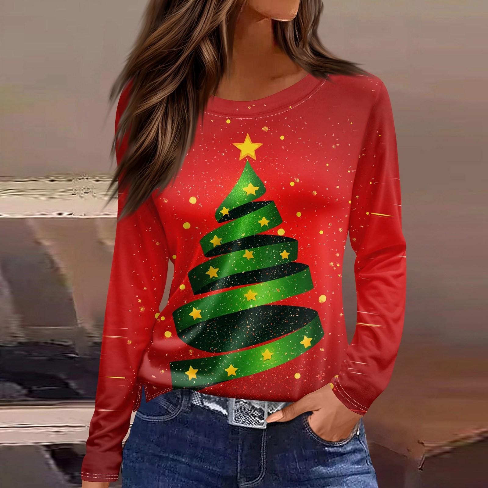 

Длинные рукава женские топы цветочный принт винтажная мода повседневные свободные с R-образным вырезом рубашки больших размеров Рождество XXXL