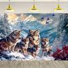 2D Flat Surface 1 Piece of Magnificent Wolf Pack Snowy Background Fabric Suitable for Party and Restaurant Decoration