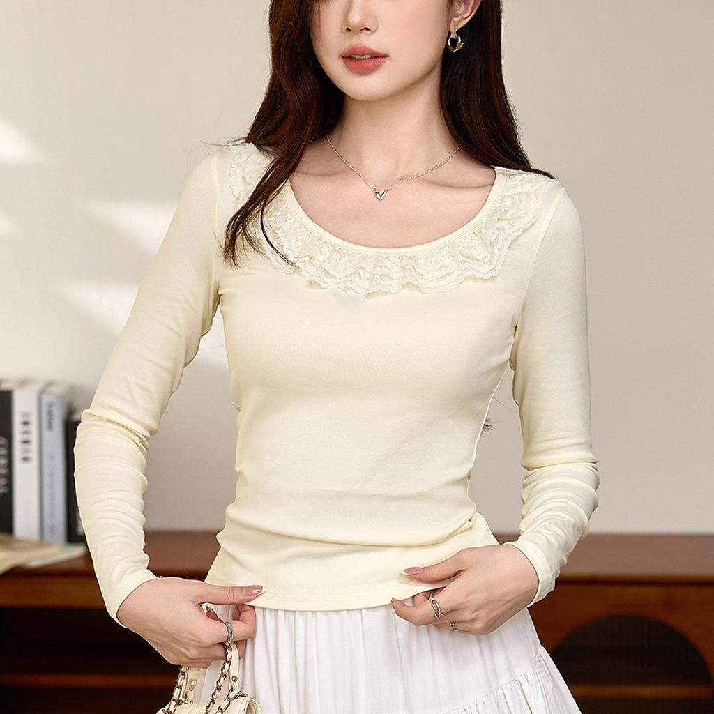 Krajka Krajka Bavlněné tričko Dámské Dlouhý rukáv Podzim Nové Čistá touha po Sexy Spodním prádle