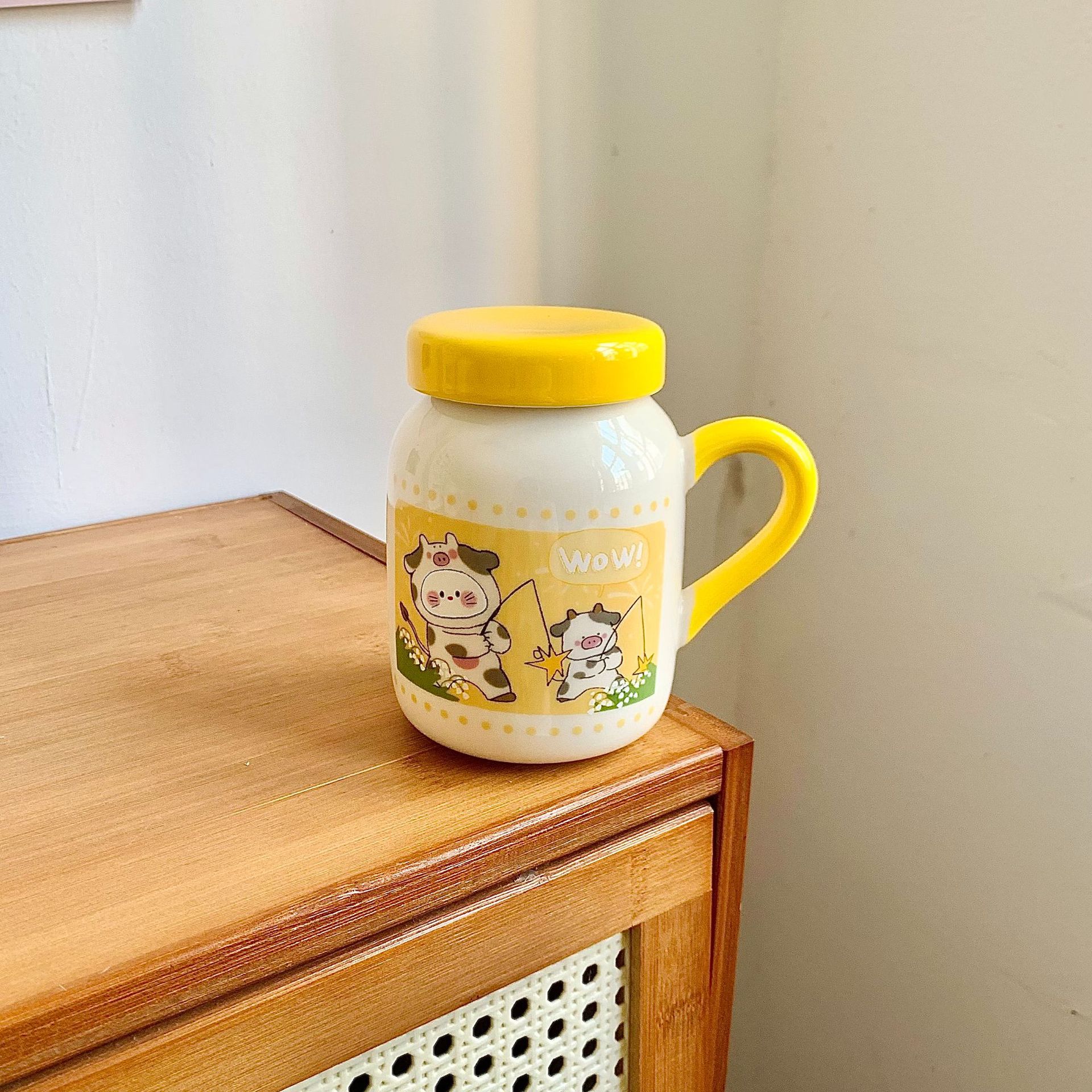 

Кружка с крышкой Милая мультяшная керамическая чашка Парная чашка для воды Женская Домашняя Офисная Чашка для кофе и молока Детская 301-400ml