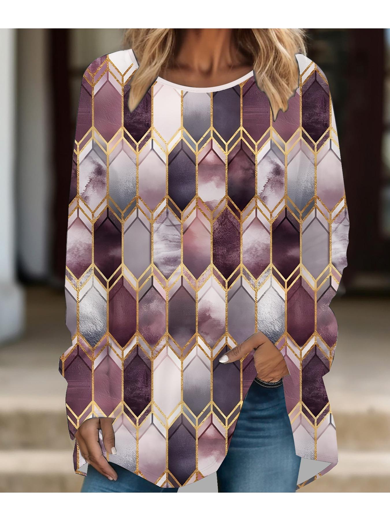 

Женская футболка больших размеров с принтом кошки, удобная, с длинным рукавом, круглым вырезом, повседневная, свободного кроя, средней длины 8XL фиолетовый