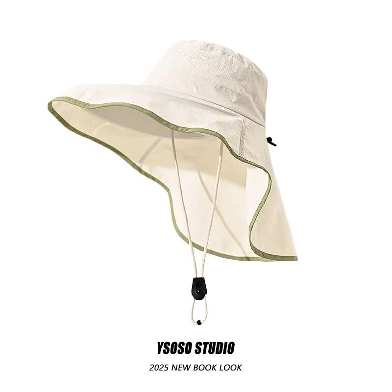 Hard Brim Windproof Big Brim Bucket Hats Cycling Hiking Sun Hat Female Summer Electric Car Uv Sun Protection Neck Fisherman Caps